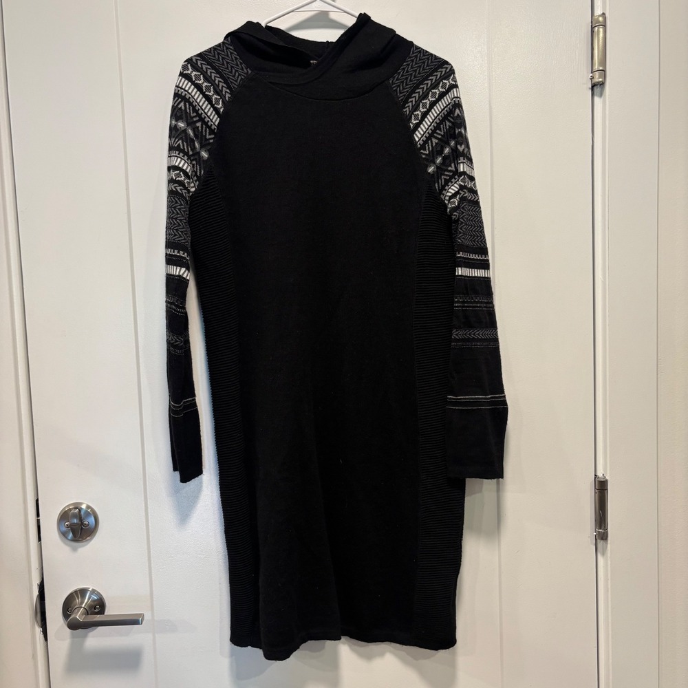 Krimson Klover Merino Wool Blend Hooded Sweater Dress Black Fair Isle Sz Medium